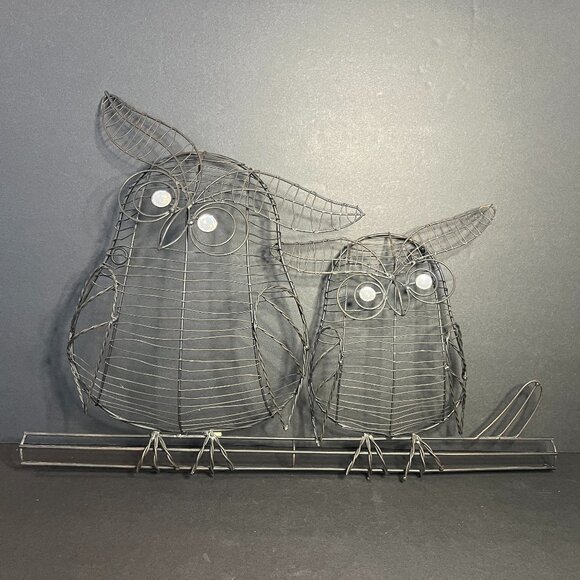 Decorative Metal Wire Owls w/ White Gem Eyes on a Branch Wall Art 12.75 x 18" - Picture 1 of 8